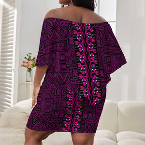 Pink Dashiki and Tapa Pattern Off Shoulder Short Dress Africa-Polynesia Together Culture