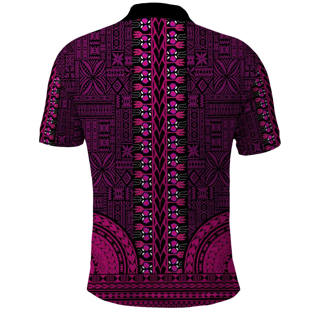 Pink Dashiki and Tapa Pattern Polo Shirt Africa-Polynesia Together Culture