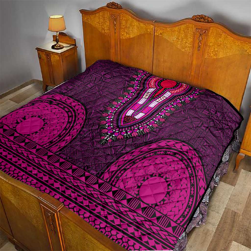 Pink Dashiki and Tapa Pattern Quilt Africa-Polynesia Together Culture