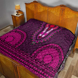 Pink Dashiki and Tapa Pattern Quilt Africa-Polynesia Together Culture