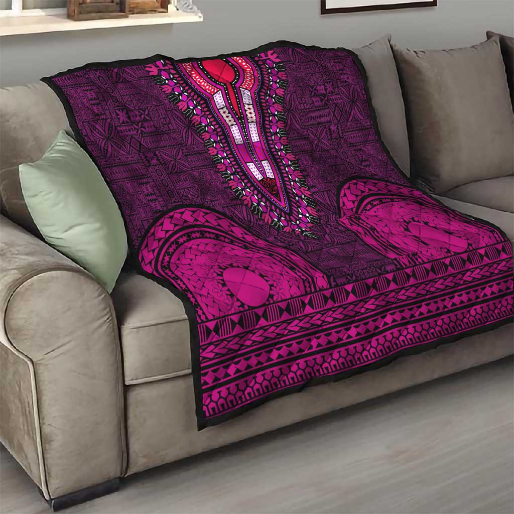 Pink Dashiki and Tapa Pattern Quilt Africa-Polynesia Together Culture