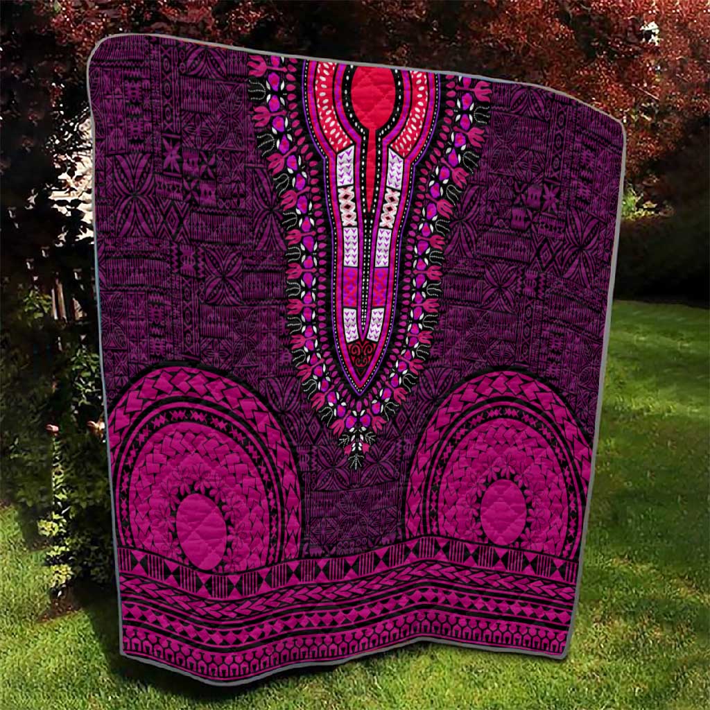 Pink Dashiki and Tapa Pattern Quilt Africa-Polynesia Together Culture