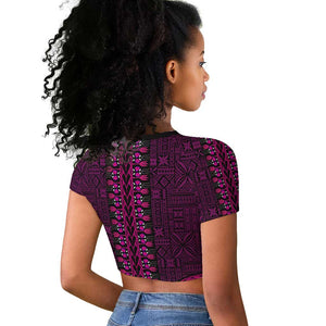 Pink Dashiki and Tapa Pattern Raglan Cropped T shirt Africa-Polynesia Together Culture