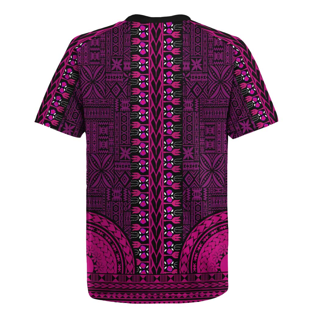 Pink Dashiki and Tapa Pattern Rugby Jersey Africa-Polynesia Together Culture