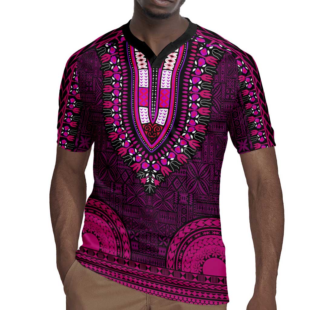 Pink Dashiki and Tapa Pattern Rugby Jersey Africa-Polynesia Together Culture