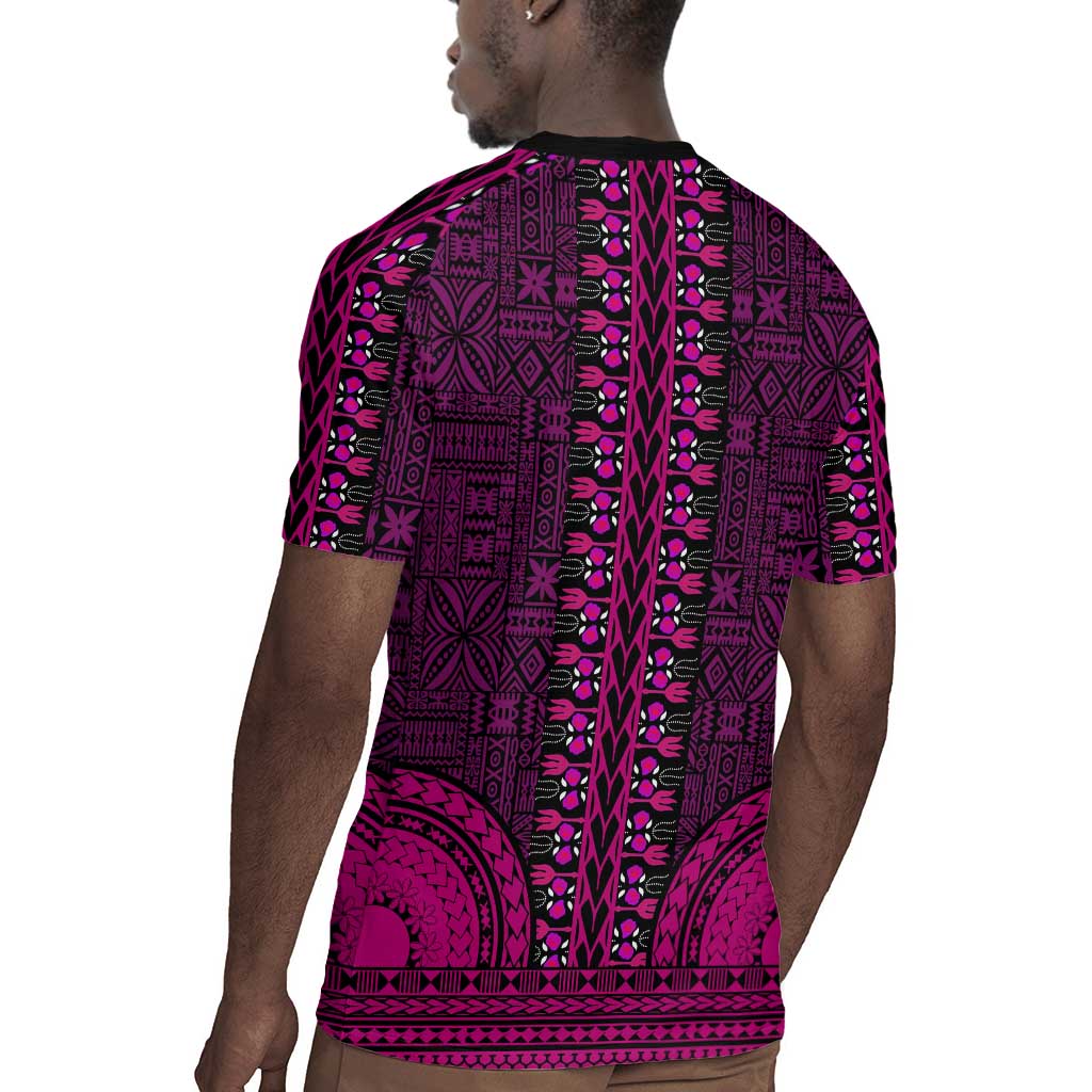 Pink Dashiki and Tapa Pattern Rugby Jersey Africa-Polynesia Together Culture