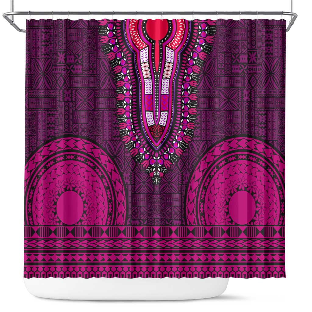 Pink Dashiki and Tapa Pattern Shower Curtain Africa-Polynesia Together Culture