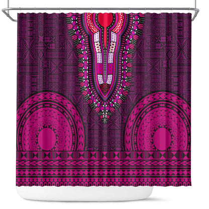 Pink Dashiki and Tapa Pattern Shower Curtain Africa-Polynesia Together Culture