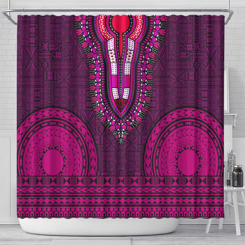 Pink Dashiki and Tapa Pattern Shower Curtain Africa-Polynesia Together Culture