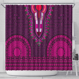 Pink Dashiki and Tapa Pattern Shower Curtain Africa-Polynesia Together Culture