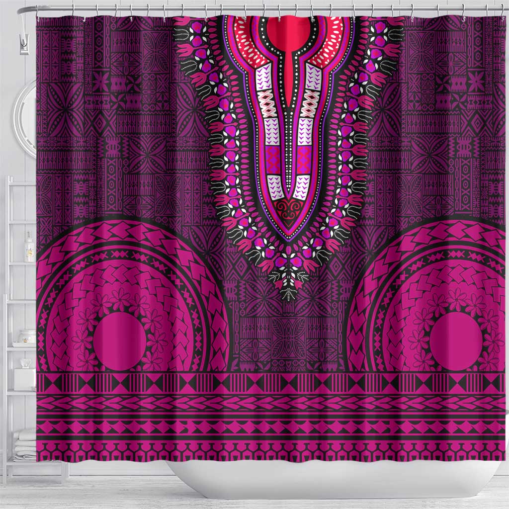 Pink Dashiki and Tapa Pattern Shower Curtain Africa-Polynesia Together Culture
