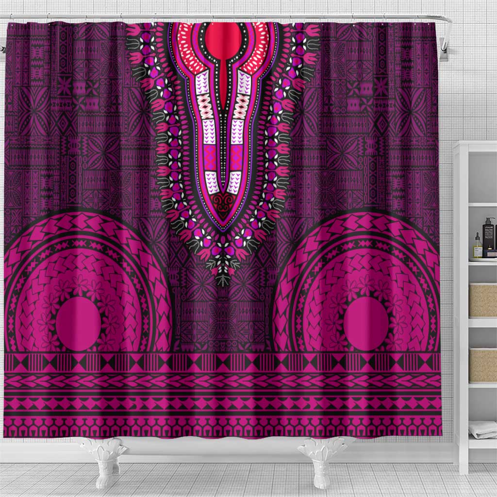Pink Dashiki and Tapa Pattern Shower Curtain Africa-Polynesia Together Culture