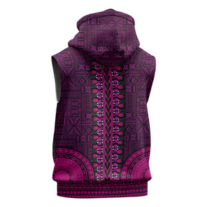 Pink Dashiki and Tapa Pattern Sleeveless Hoodie Africa-Polynesia Together Culture - African Pride