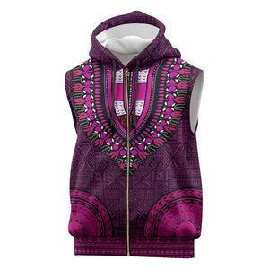 Pink Dashiki and Tapa Pattern Sleeveless Zip Hoodie Africa-Polynesia Together Culture - African Pride
