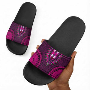 Pink Dashiki and Tapa Pattern Slide Sandals Africa-Polynesia Together Culture