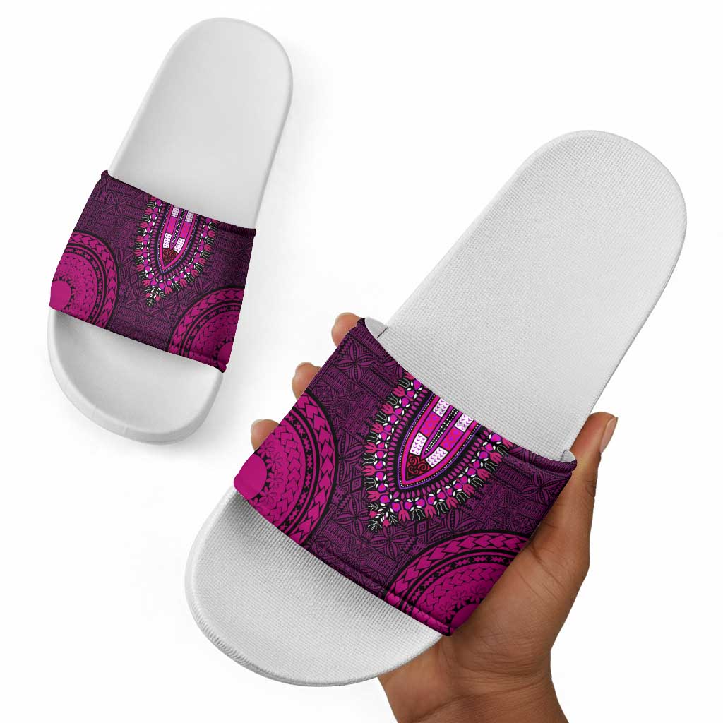 Pink Dashiki and Tapa Pattern Slide Sandals Africa-Polynesia Together Culture