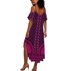 Pink Dashiki and Tapa Pattern Summer Maxi Dress Africa-Polynesia Together Culture