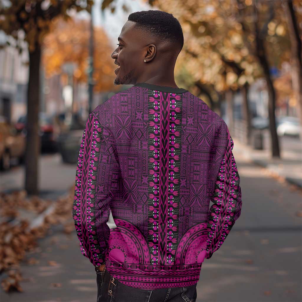 Pink Dashiki and Tapa Pattern Sweatshirt Africa-Polynesia Together Culture