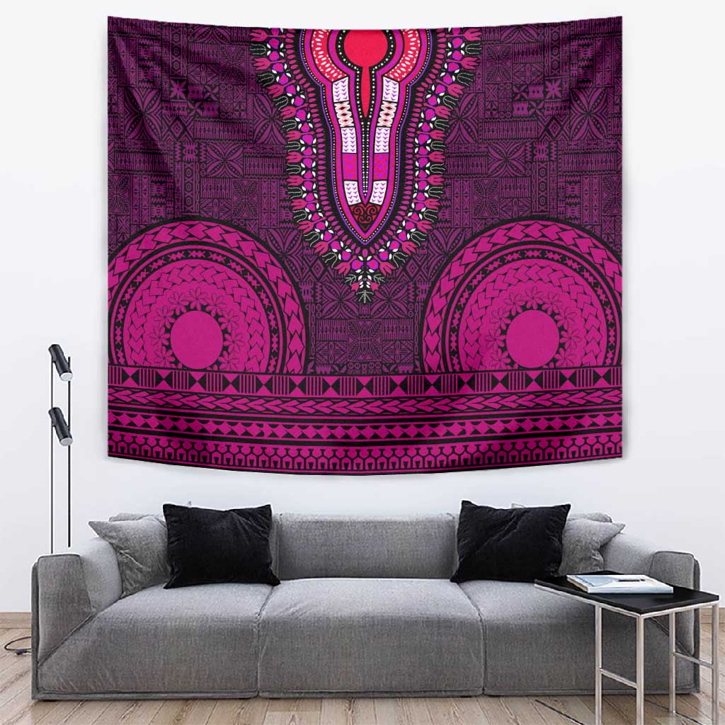 Pink Dashiki and Tapa Pattern Tapestry Africa-Polynesia Together Culture