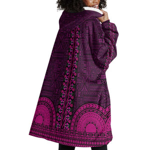 Pink Dashiki and Tapa Pattern Wearable Blanket Hoodie Africa-Polynesia Together Culture