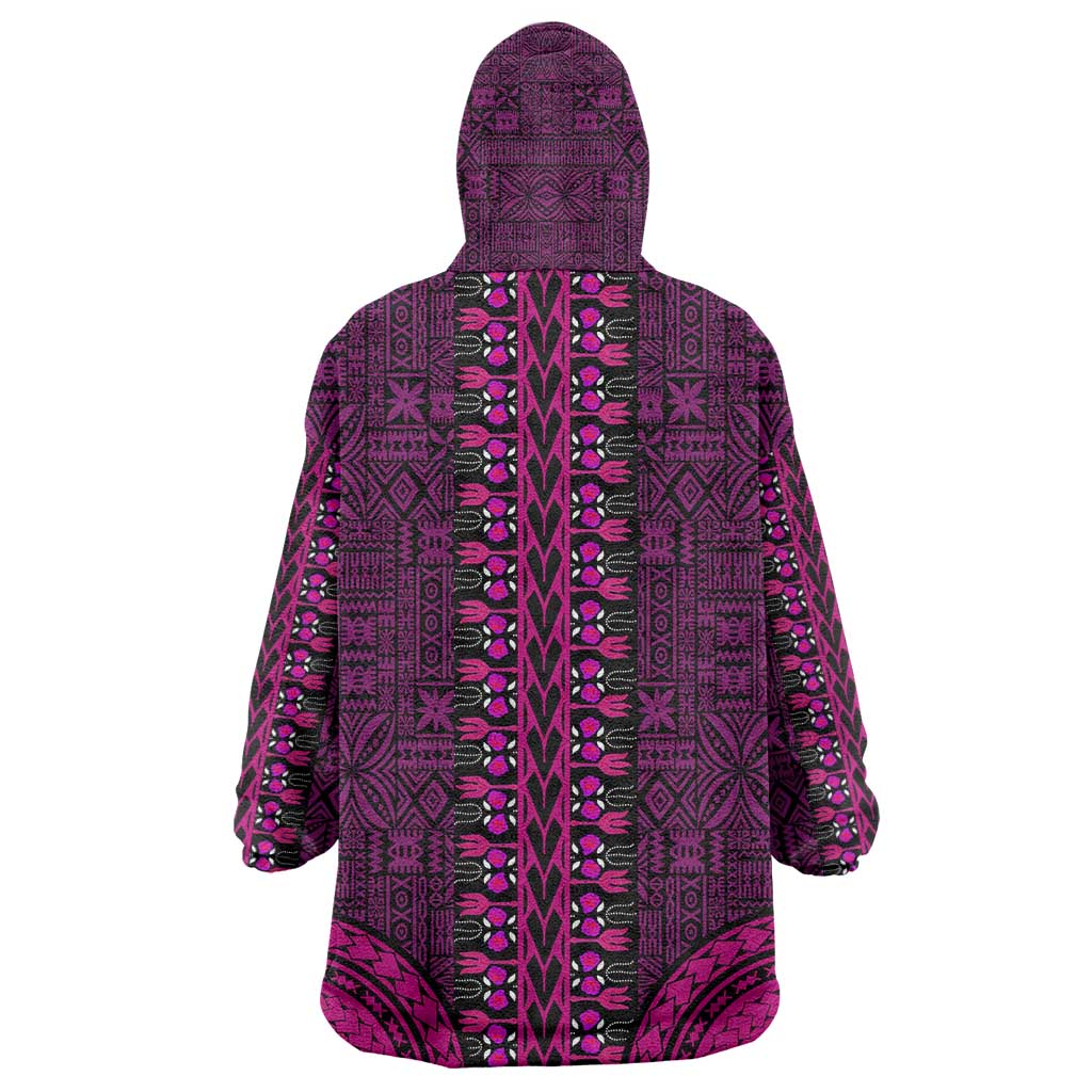 Pink Dashiki and Tapa Pattern Wearable Blanket Hoodie Africa-Polynesia Together Culture