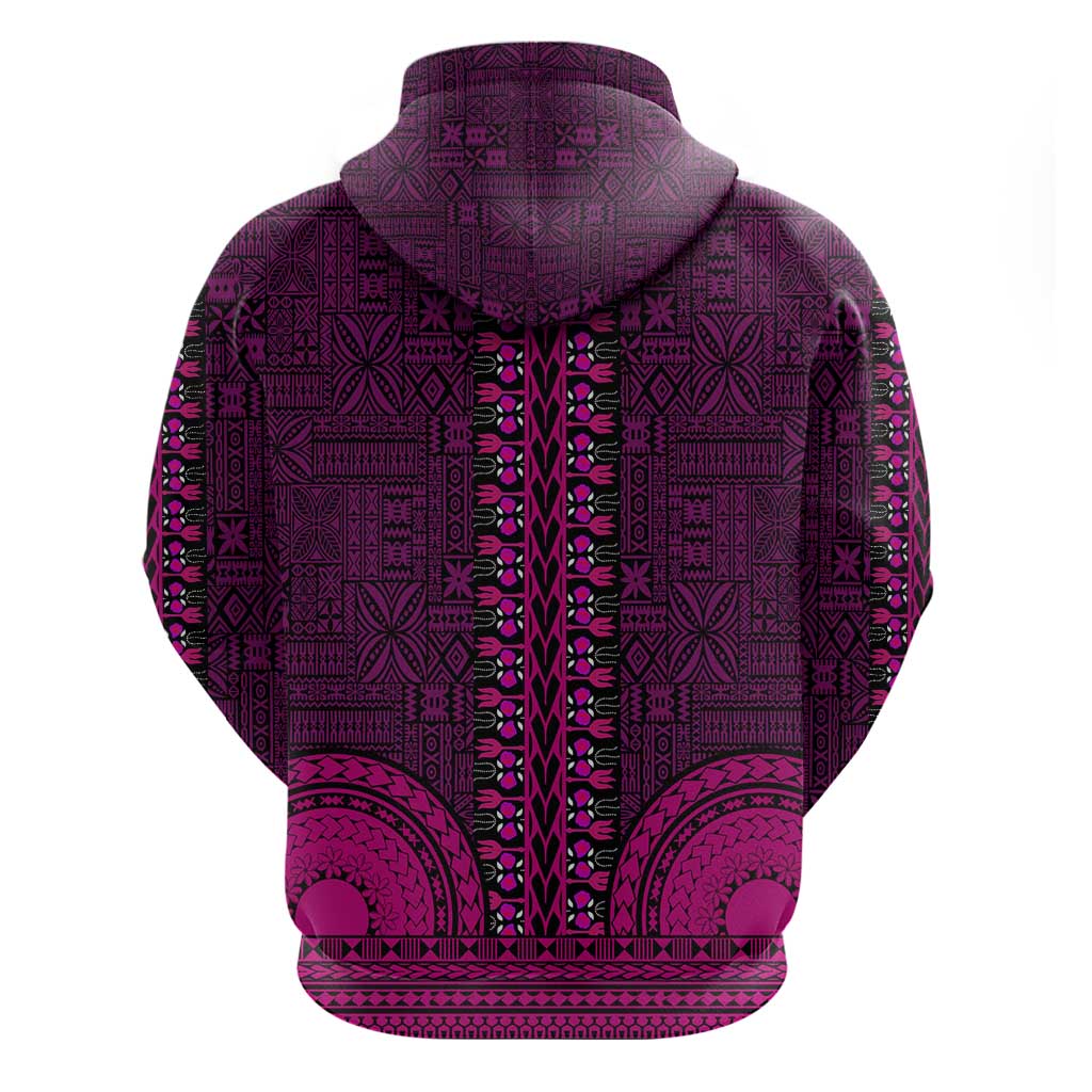 Pink Dashiki and Tapa Pattern Zip Hoodie Africa-Polynesia Together Culture