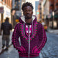 Pink Dashiki and Tapa Pattern Zip Hoodie Africa-Polynesia Together Culture