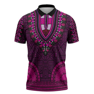 Pink Dashiki and Tapa Pattern Zipper Polo Shirt Africa-Polynesia Together Culture