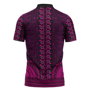 Pink Dashiki and Tapa Pattern Zipper Polo Shirt Africa-Polynesia Together Culture