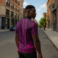 Pink Dashiki and Tapa Pattern Zipper Polo Shirt Africa-Polynesia Together Culture