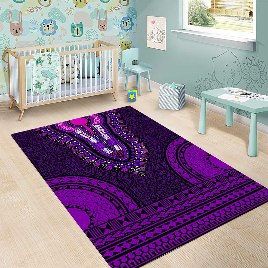 Purple Dashiki and Tapa Pattern Area Rug Africa-Polynesia Together Culture