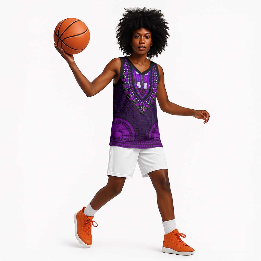 Purple Dashiki and Tapa Pattern Basketball Jersey Africa-Polynesia Together Culture - African Pride