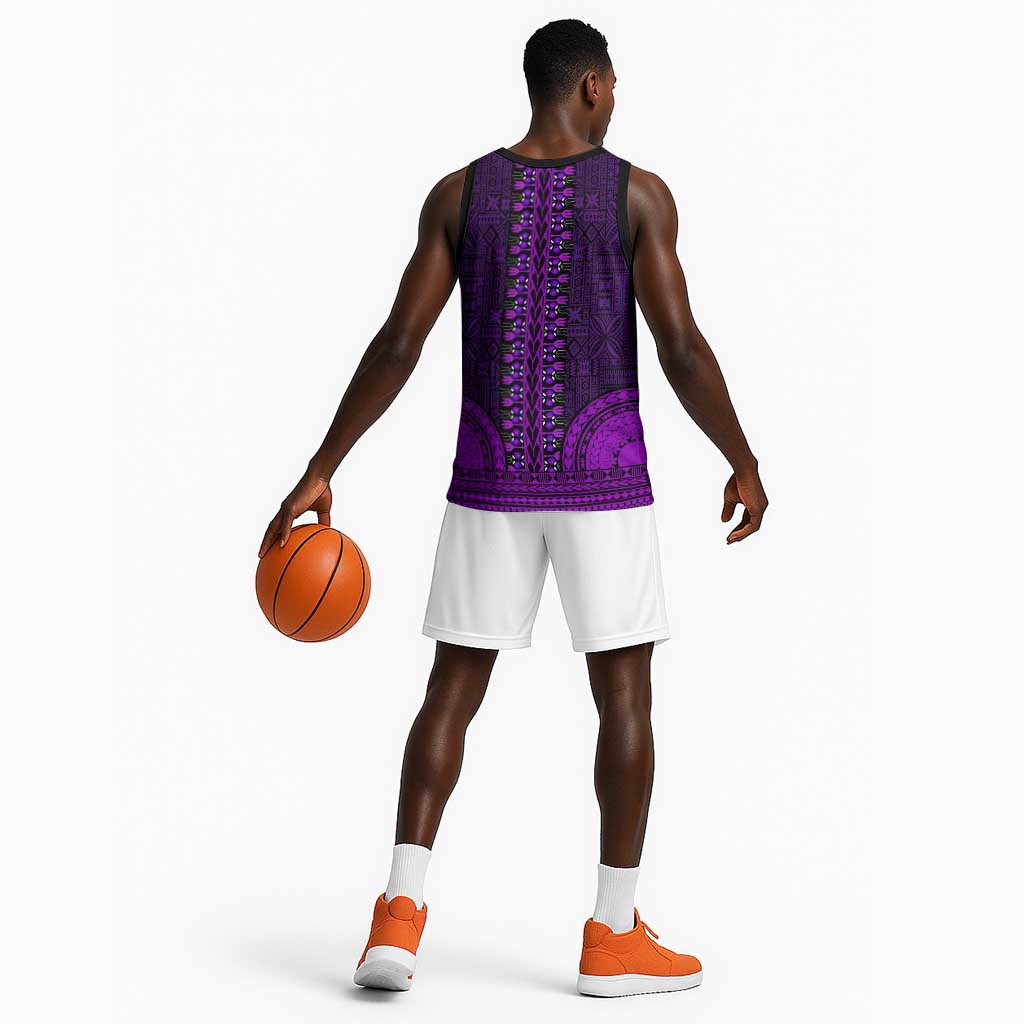 Purple Dashiki and Tapa Pattern Basketball Jersey Africa-Polynesia Together Culture - African Pride