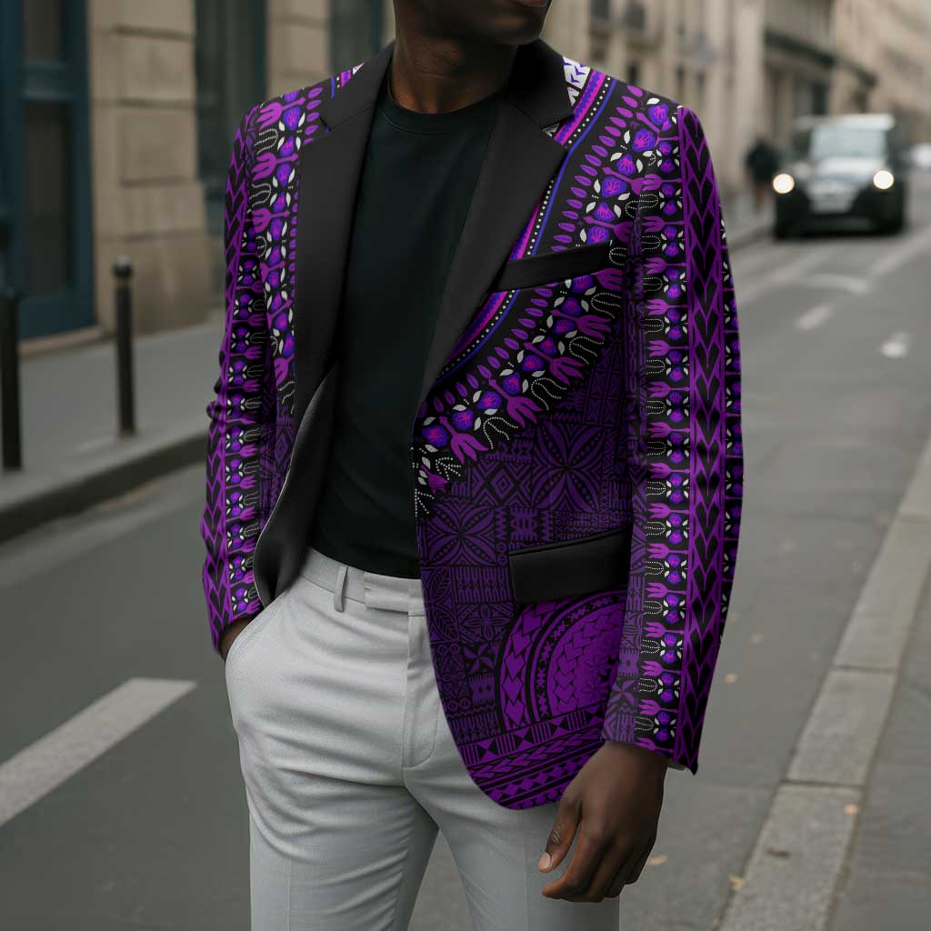 Purple Dashiki and Tapa Pattern Blazer Africa-Polynesia Together Culture