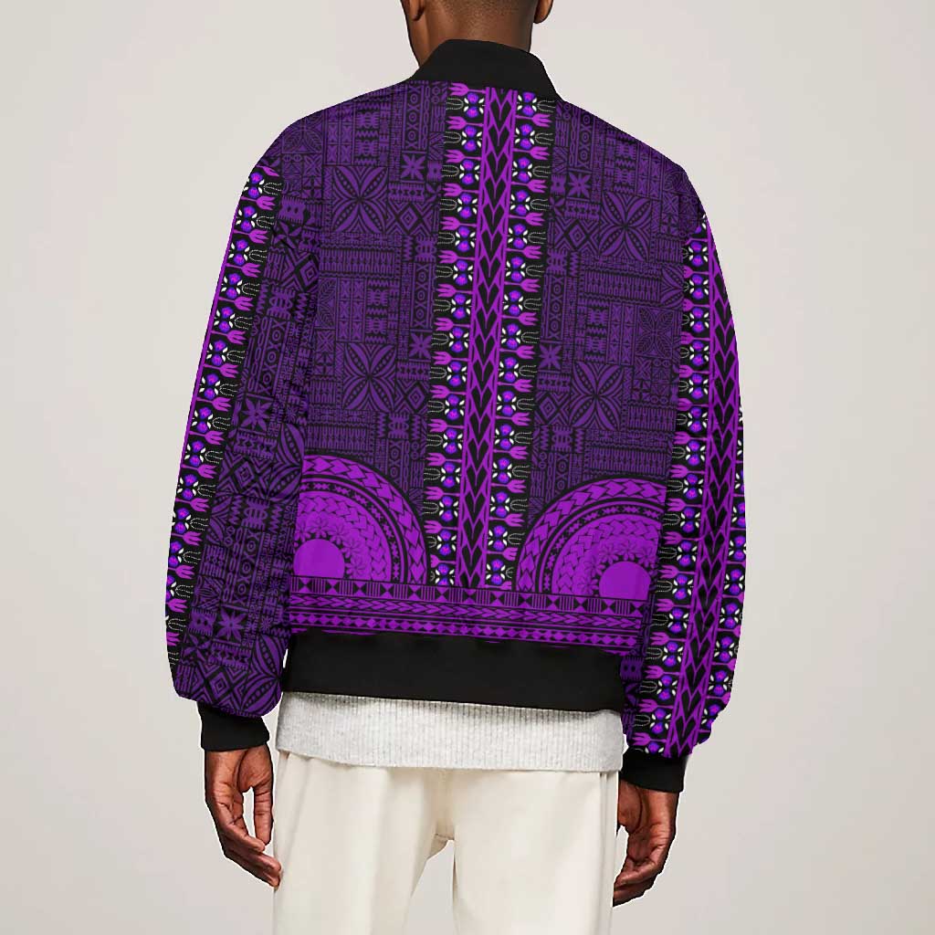 Purple Dashiki and Tapa Pattern Bomber Jacket Africa-Polynesia Together Culture