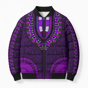 Purple Dashiki and Tapa Pattern Bomber Puffer Jacket Africa-Polynesia Together Culture