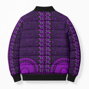 Purple Dashiki and Tapa Pattern Bomber Puffer Jacket Africa-Polynesia Together Culture