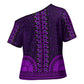 Purple Dashiki and Tapa Pattern Cross Shoulder Shirt Africa-Polynesia Together Culture