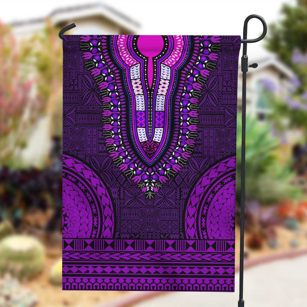 Purple Dashiki and Tapa Pattern Garden Flag Africa-Polynesia Together Culture