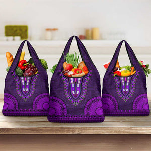 Purple Dashiki and Tapa Pattern Grocery Bag Africa-Polynesia Together Culture
