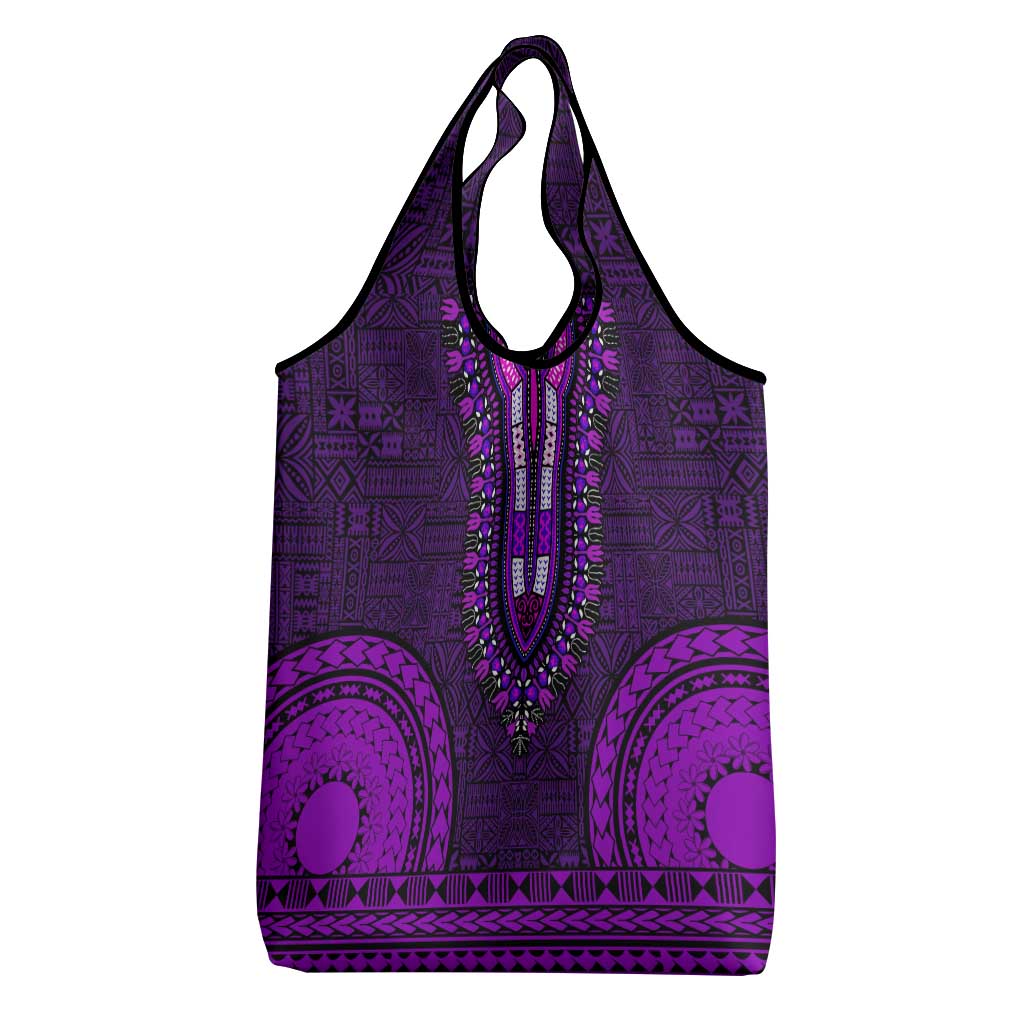 Purple Dashiki and Tapa Pattern Grocery Bag Africa-Polynesia Together Culture