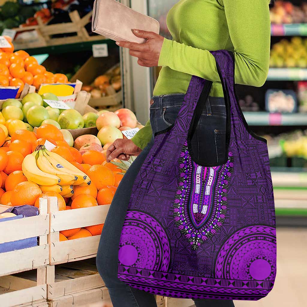 Purple Dashiki and Tapa Pattern Grocery Bag Africa-Polynesia Together Culture