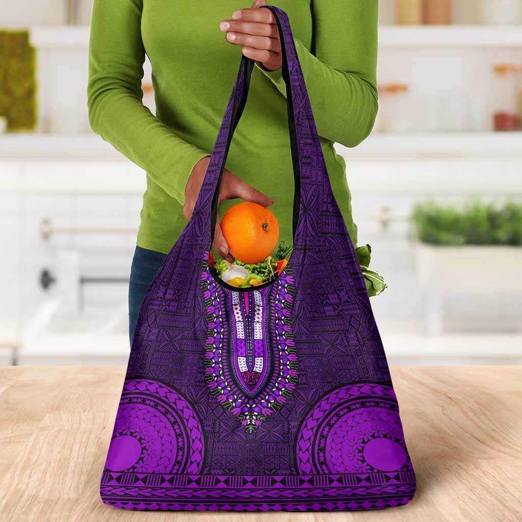 Purple Dashiki and Tapa Pattern Grocery Bag Africa-Polynesia Together Culture