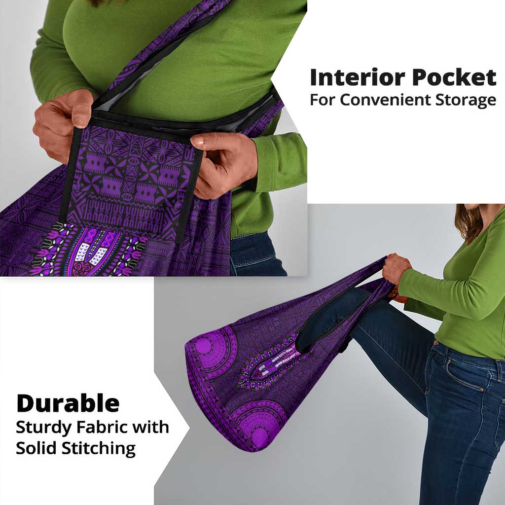 Purple Dashiki and Tapa Pattern Grocery Bag Africa-Polynesia Together Culture