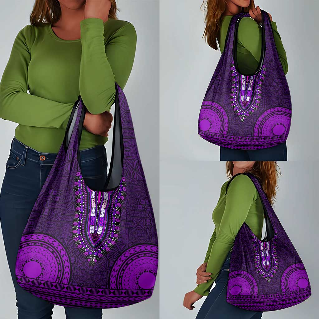Purple Dashiki and Tapa Pattern Grocery Bag Africa-Polynesia Together Culture