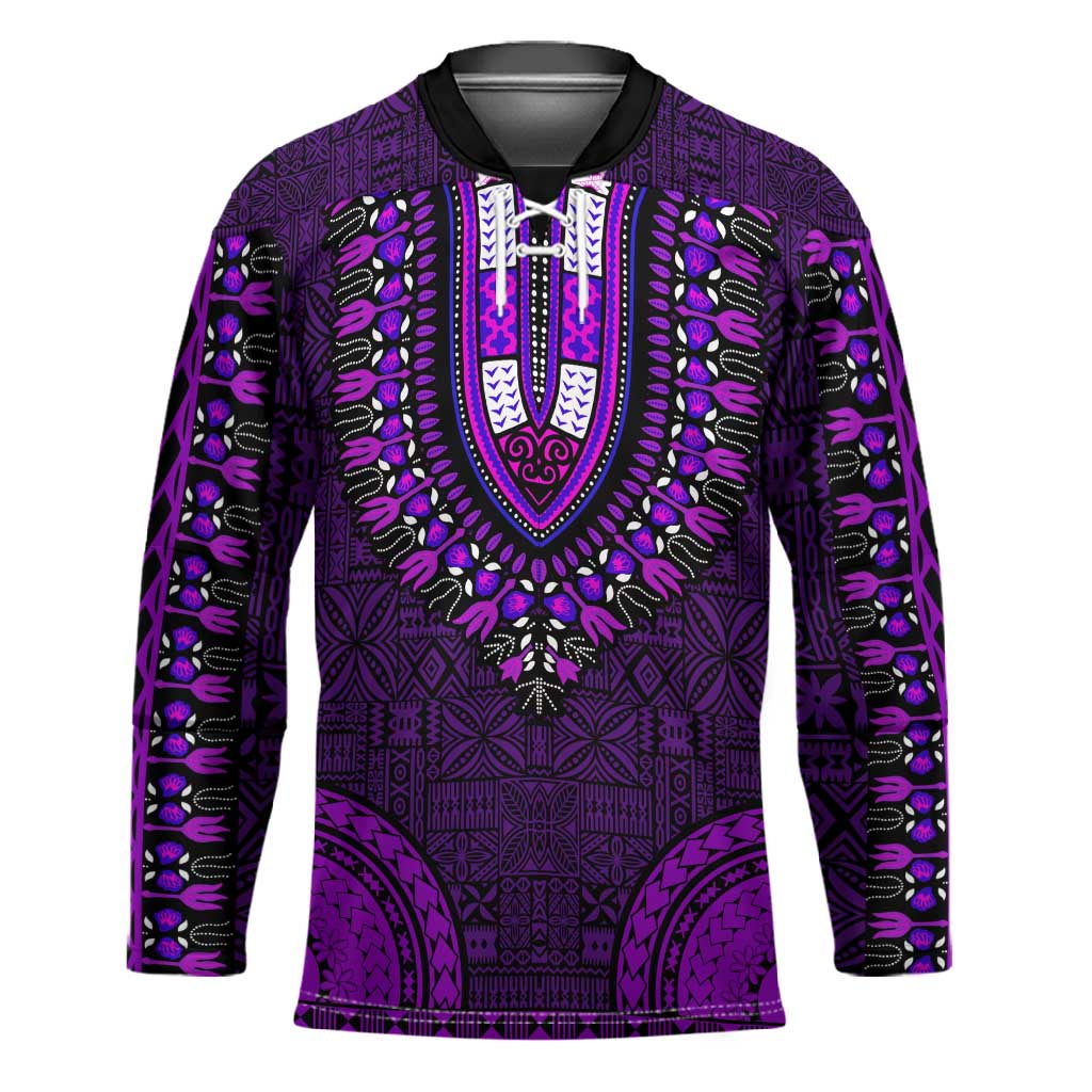 Purple Dashiki and Tapa Pattern Hockey Jersey Africa-Polynesia Together Culture