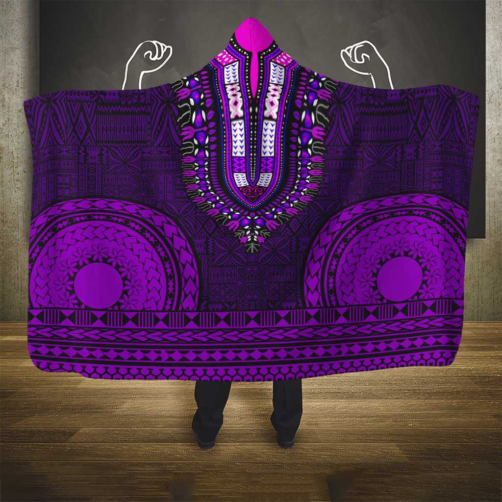 Purple Dashiki and Tapa Pattern Hooded Blanket Africa-Polynesia Together Culture
