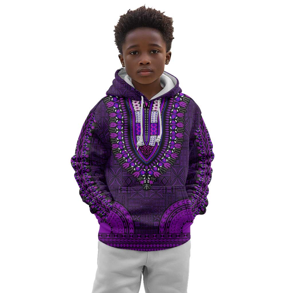 Purple Dashiki and Tapa Pattern Kid Hoodie Africa-Polynesia Together Culture