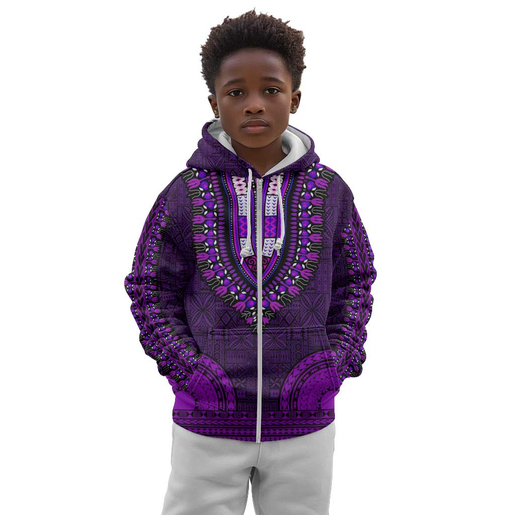 Purple Dashiki and Tapa Pattern Kid Hoodie Africa-Polynesia Together Culture