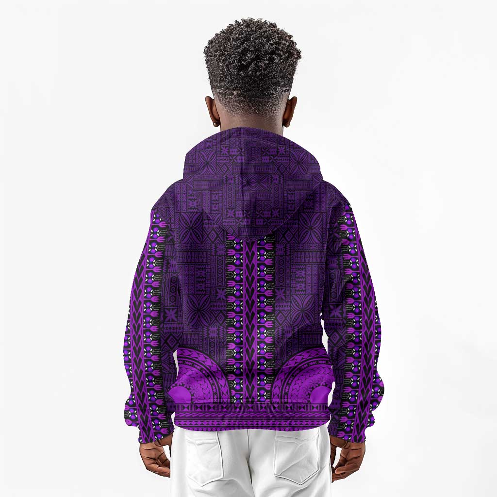 Purple Dashiki and Tapa Pattern Kid Hoodie Africa-Polynesia Together Culture